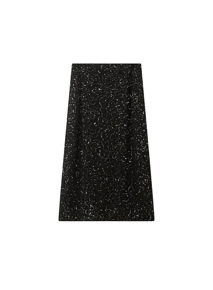 Apricot Black Matte Sequin Skirt