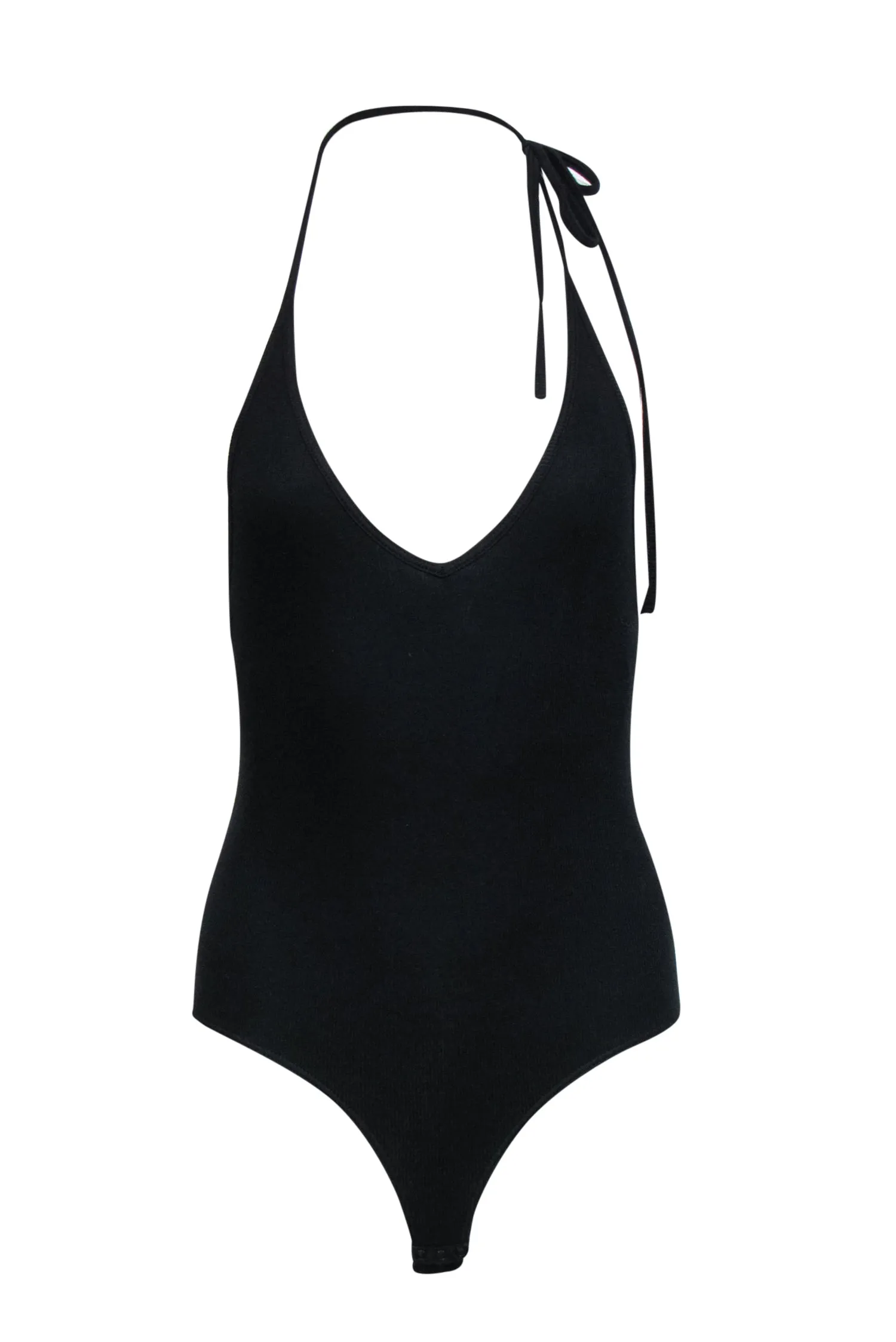 ATM - Black Ribbed Halter Bodysuit Sz S