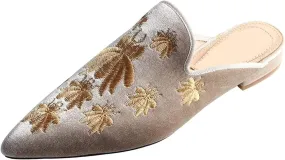 Axellion Comfortable Embroidered Mules for Women, Slip-on Backless Loafers with Pointed Toe, Stylish Flat Slides for Casual & Business Wear
