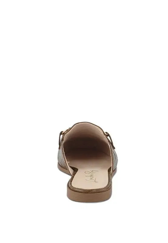 BEGONIA BUCKLED FAUX LEATHER CROC MULES