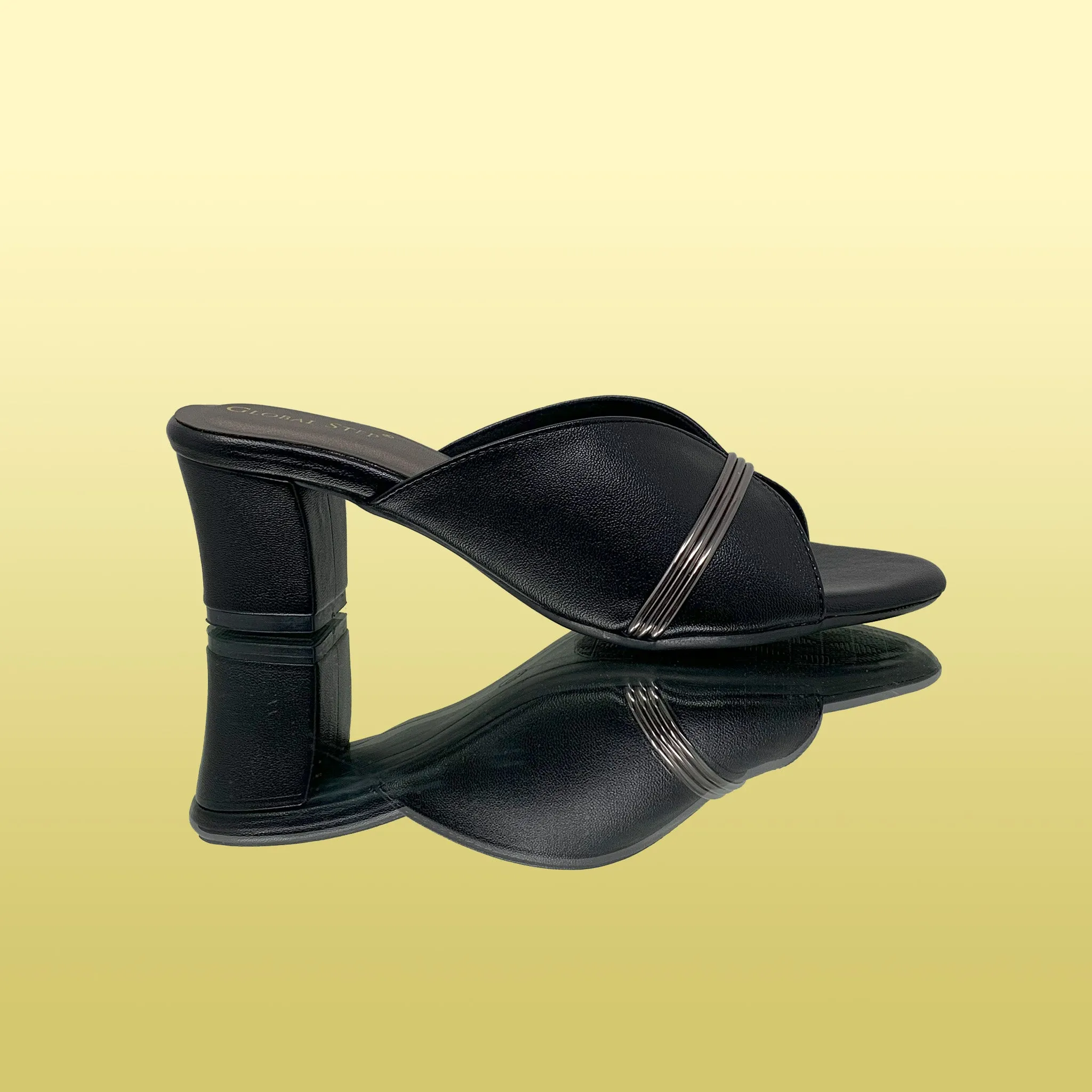 Black Block Heel with Sleek Silver Accents