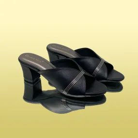 Black Block Heel with Sleek Silver Accents