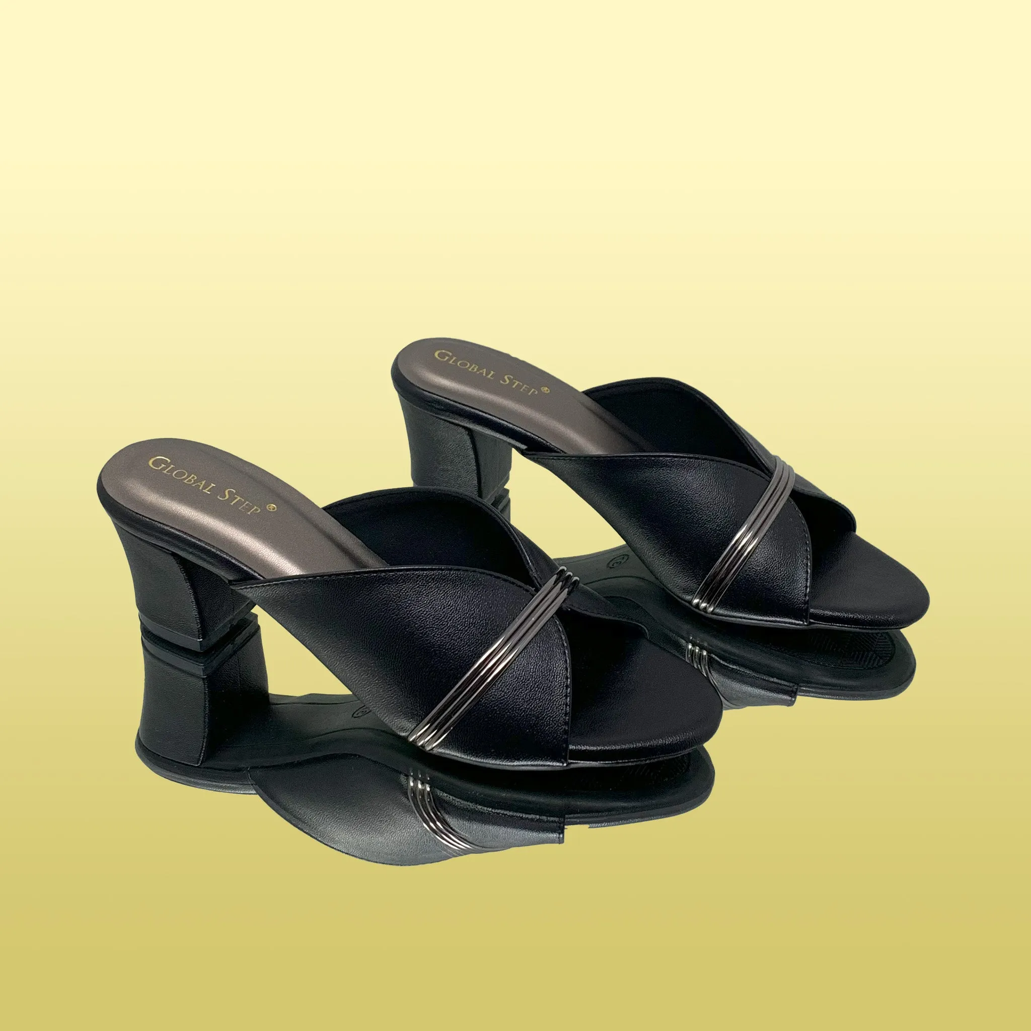 Black Block Heel with Sleek Silver Accents