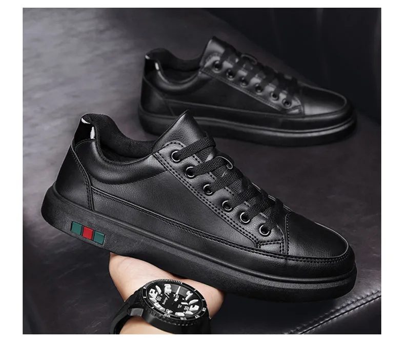 Black PU Leather Casual Comfortable Shoes