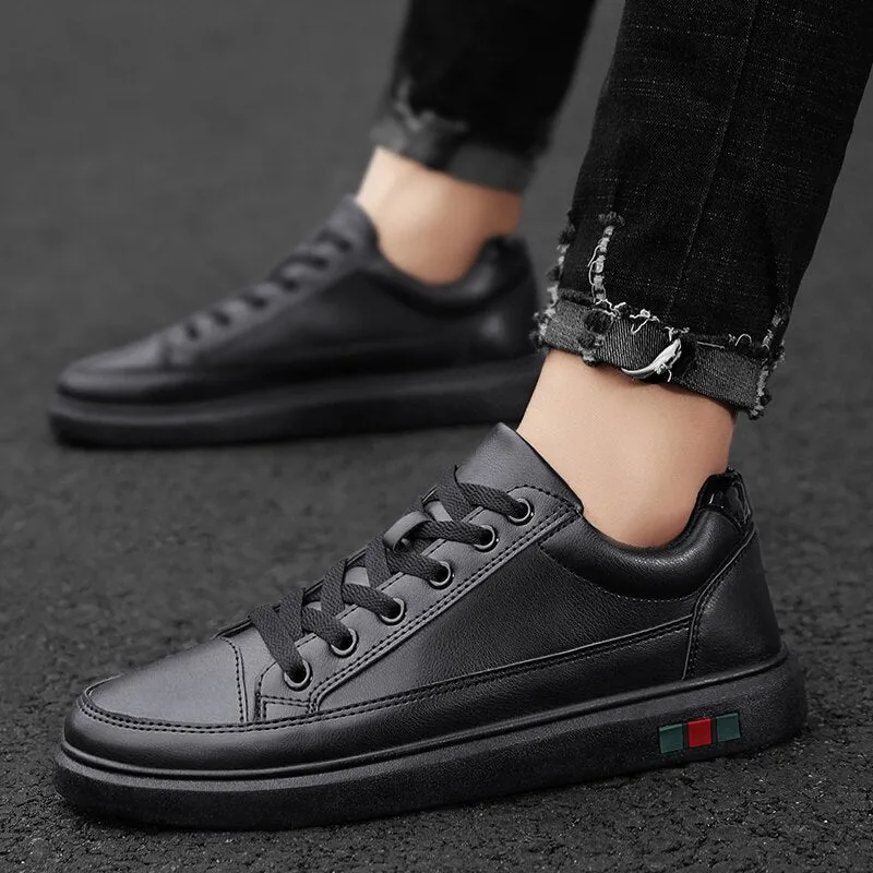 Black PU Leather Casual Comfortable Shoes