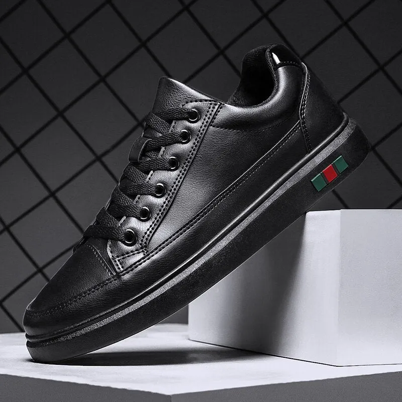 Black PU Leather Casual Comfortable Shoes
