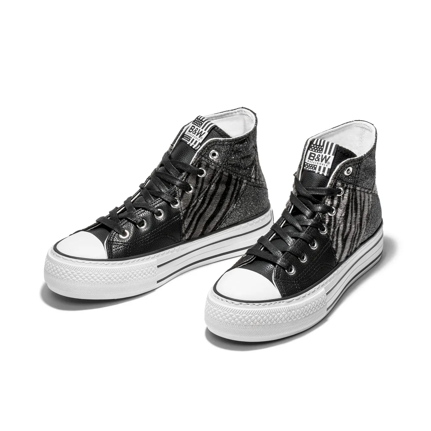 Black Zebra Platform Hi-Top Sneakers Glitter