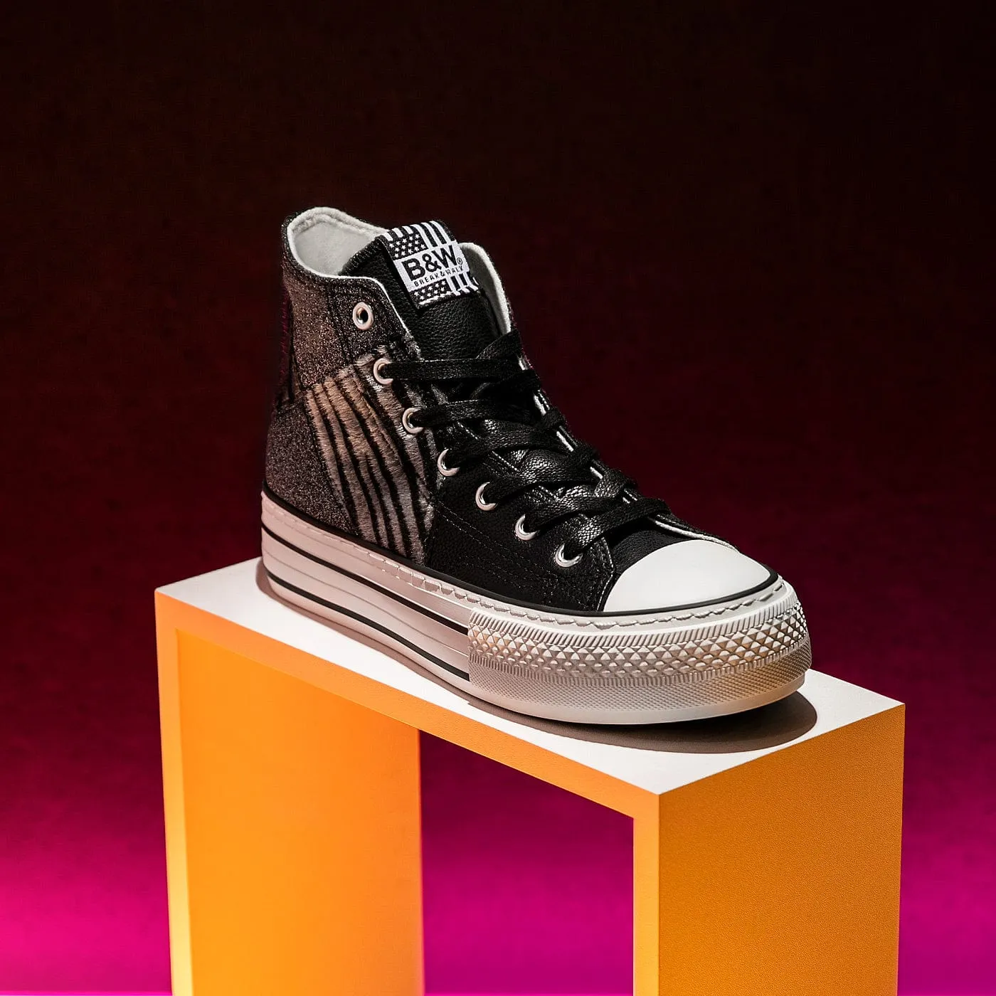 Black Zebra Platform Hi-Top Sneakers Glitter