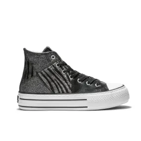 Black Zebra Platform Hi-Top Sneakers Glitter
