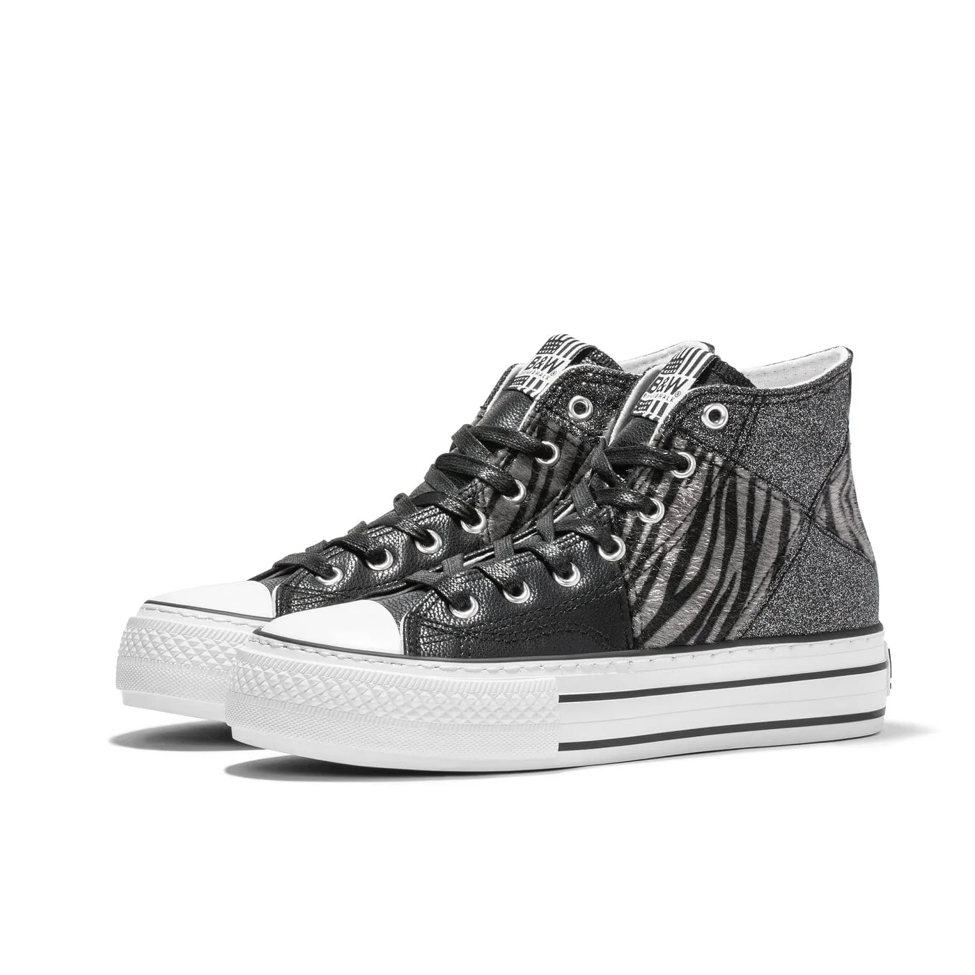 Black Zebra Platform Hi-Top Sneakers Glitter