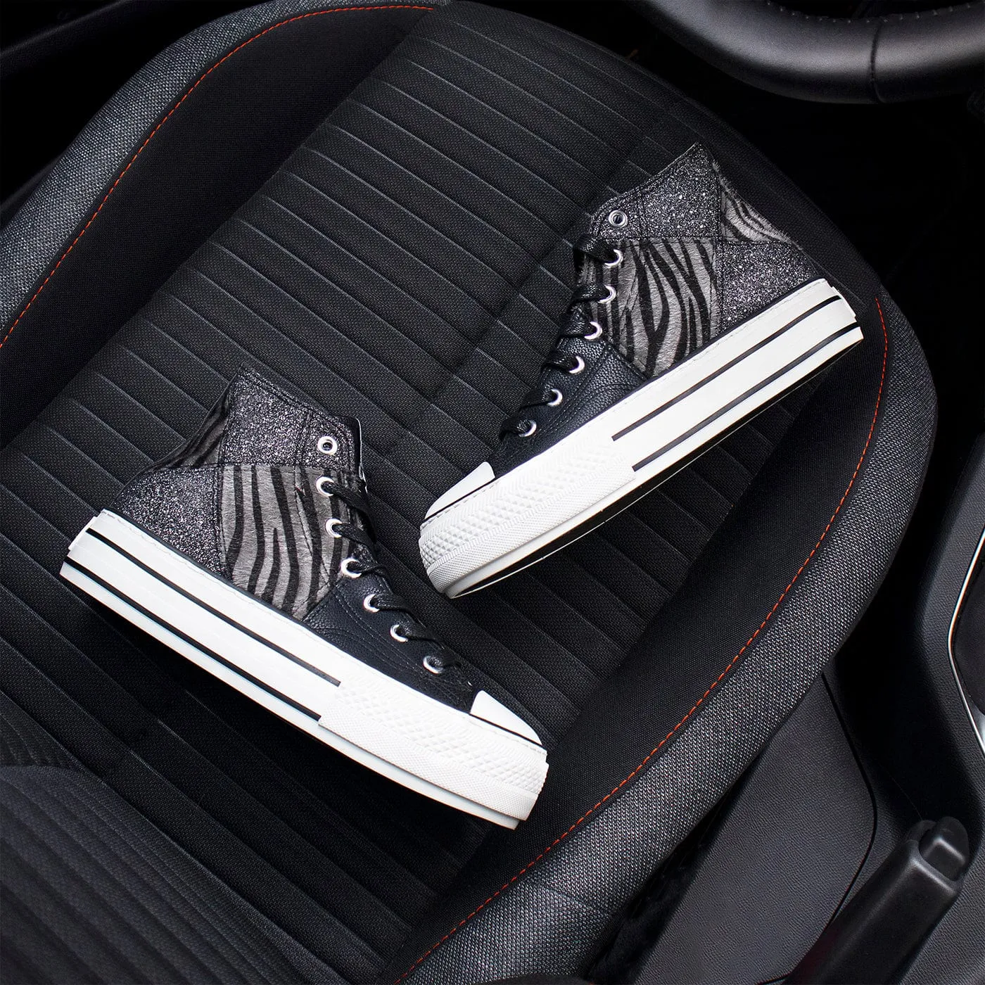 Black Zebra Platform Hi-Top Sneakers Glitter