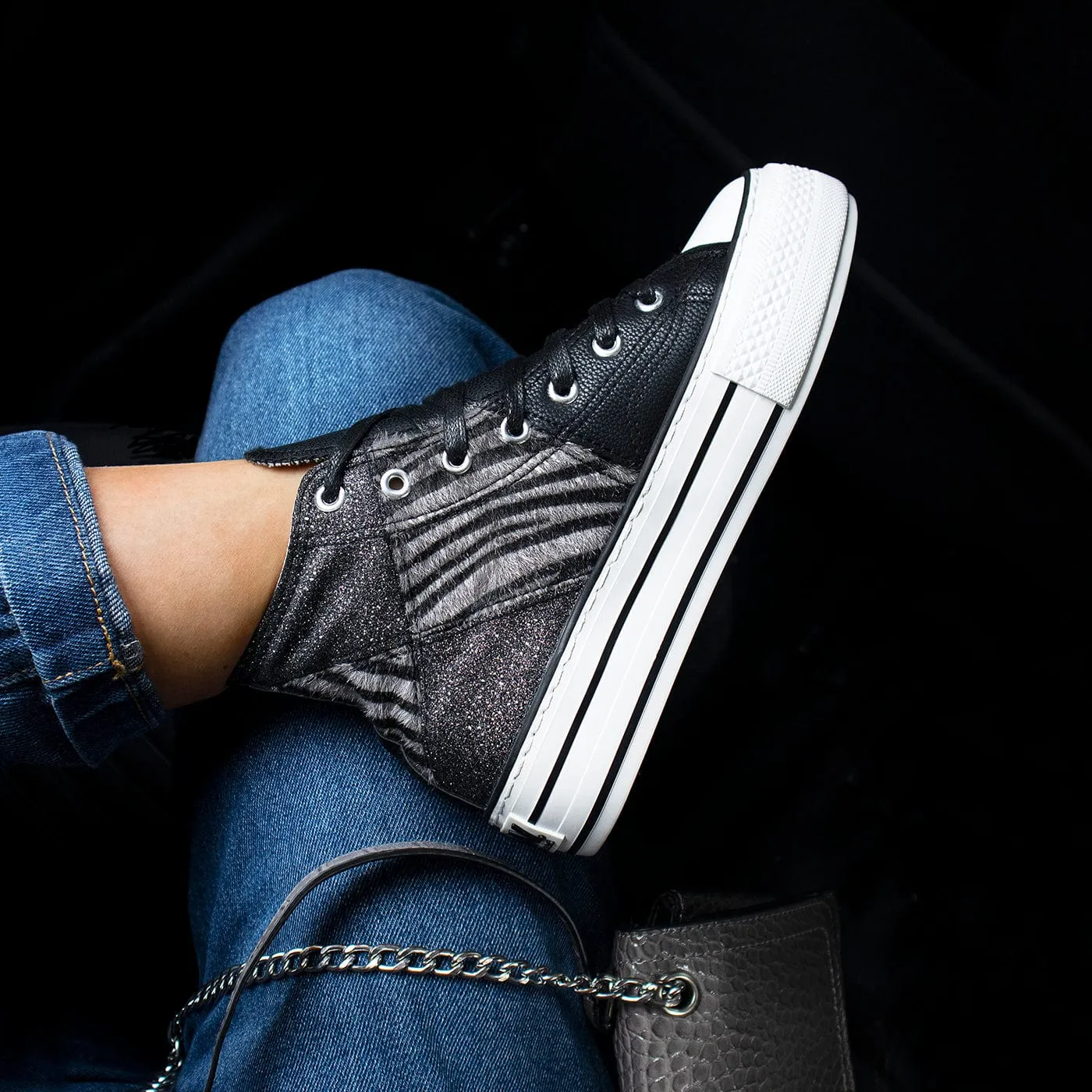 Black Zebra Platform Hi-Top Sneakers Glitter