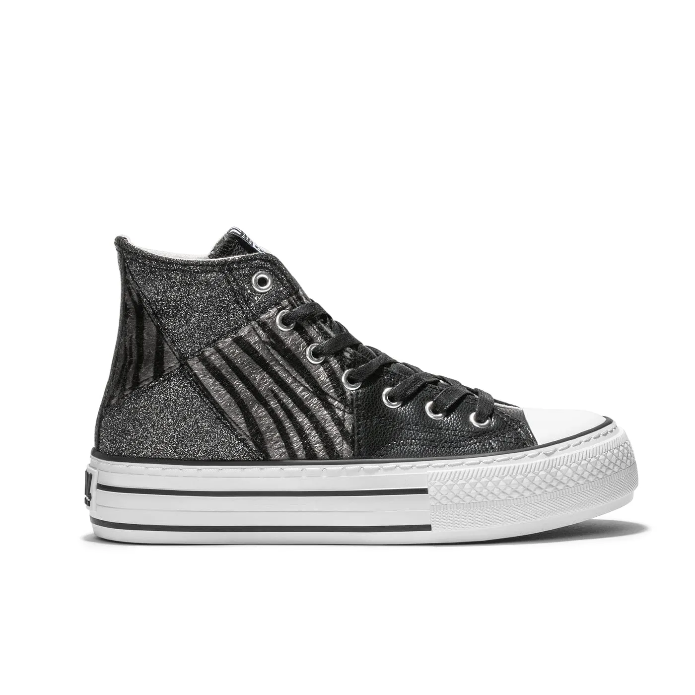 Black Zebra Platform Hi-Top Sneakers Glitter