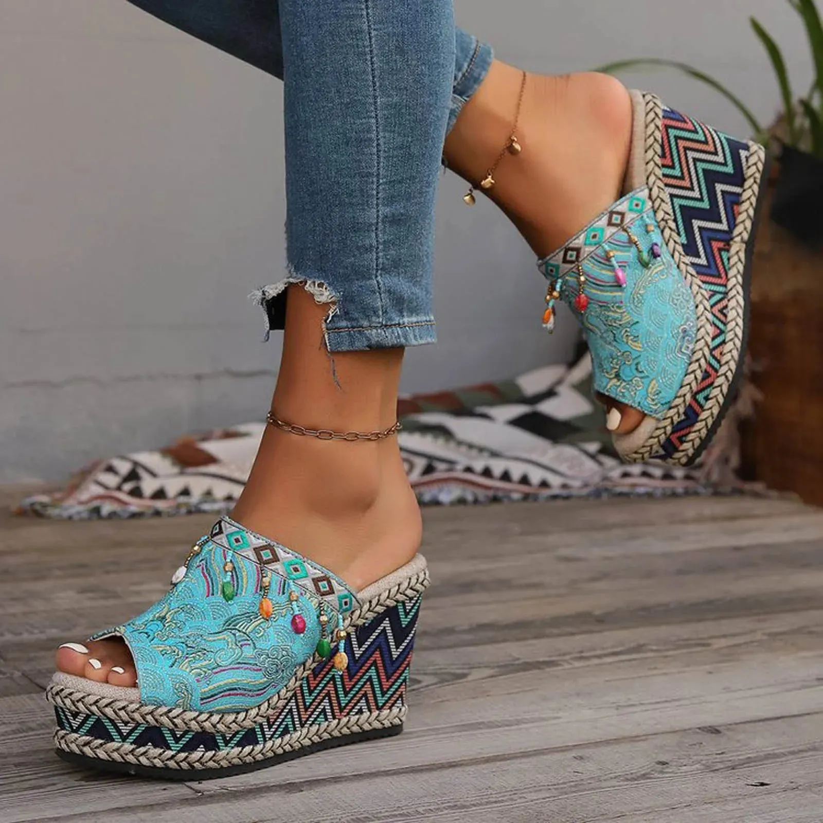 Boho Tibetan Style Wedge Sandals