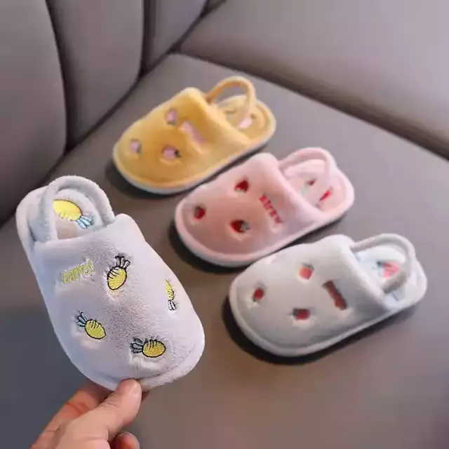 Carrots Embroidered Elastic Grip Warm Grey Slippers 8159