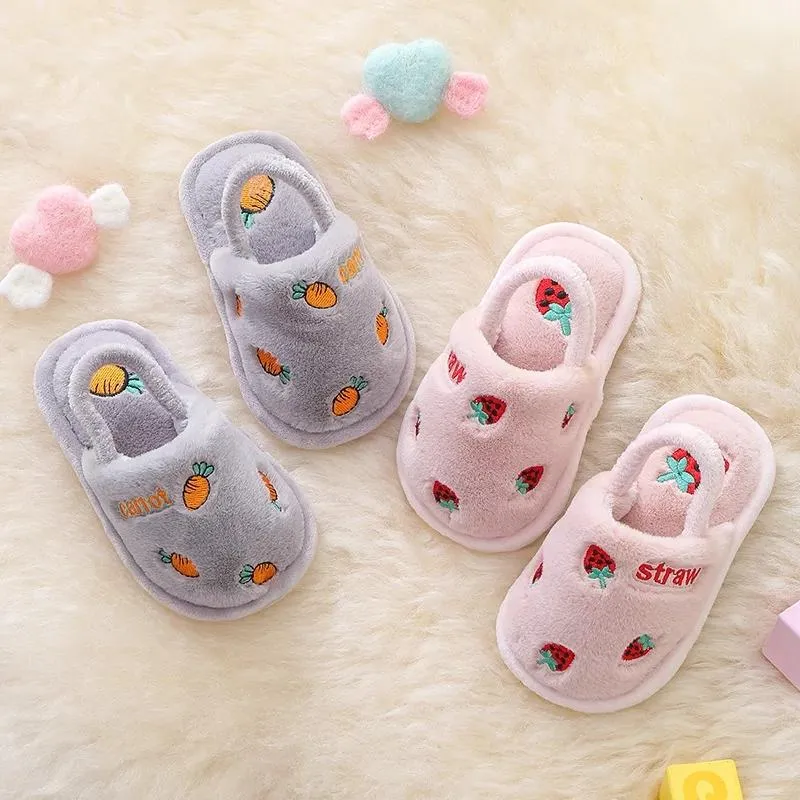 Carrots Embroidered Elastic Grip Warm Grey Slippers 8159