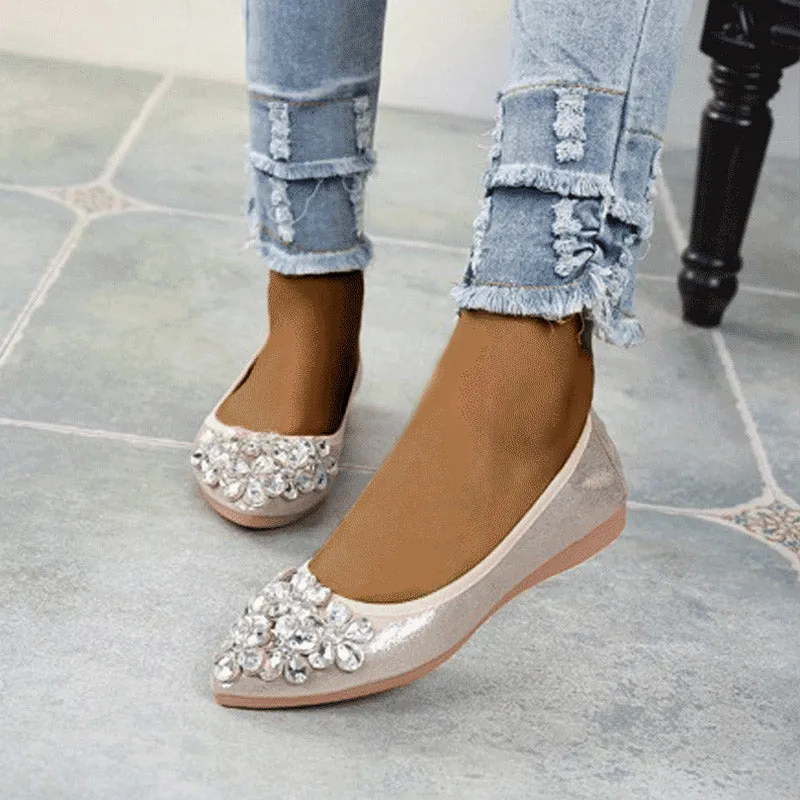 Cilool  Casual Comfort Dressy Flats For Wedding Bling Sparkly Bridal Shoes