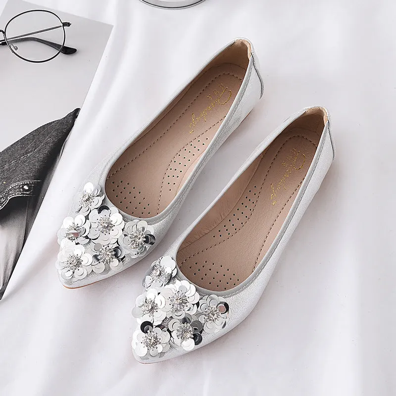 Cilool  Casual Comfort Dressy Flats For Wedding Bling Sparkly Bridal Shoes
