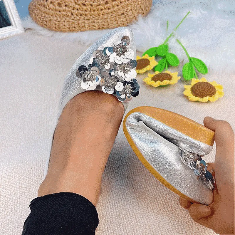 Cilool  Casual Comfort Dressy Flats For Wedding Bling Sparkly Bridal Shoes