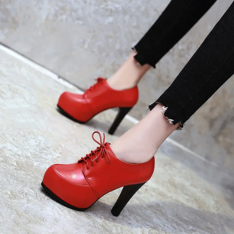 Classic Black Platform Lace-Up Heels - Timeless Elegance Meets Modern Lift