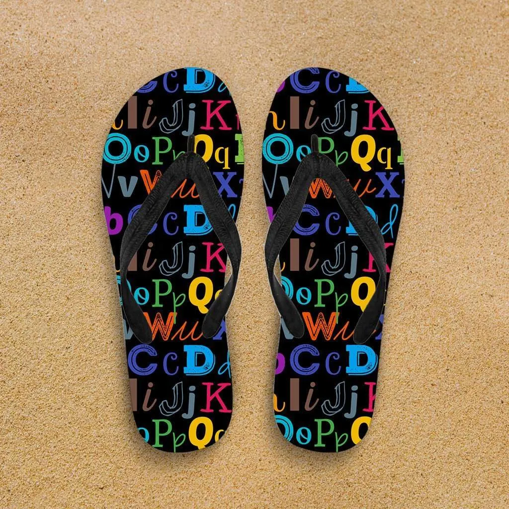 Colorful Alphabet Grade School Teacher Flip-Flops