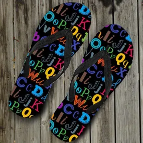 Colorful Alphabet Grade School Teacher Flip-Flops