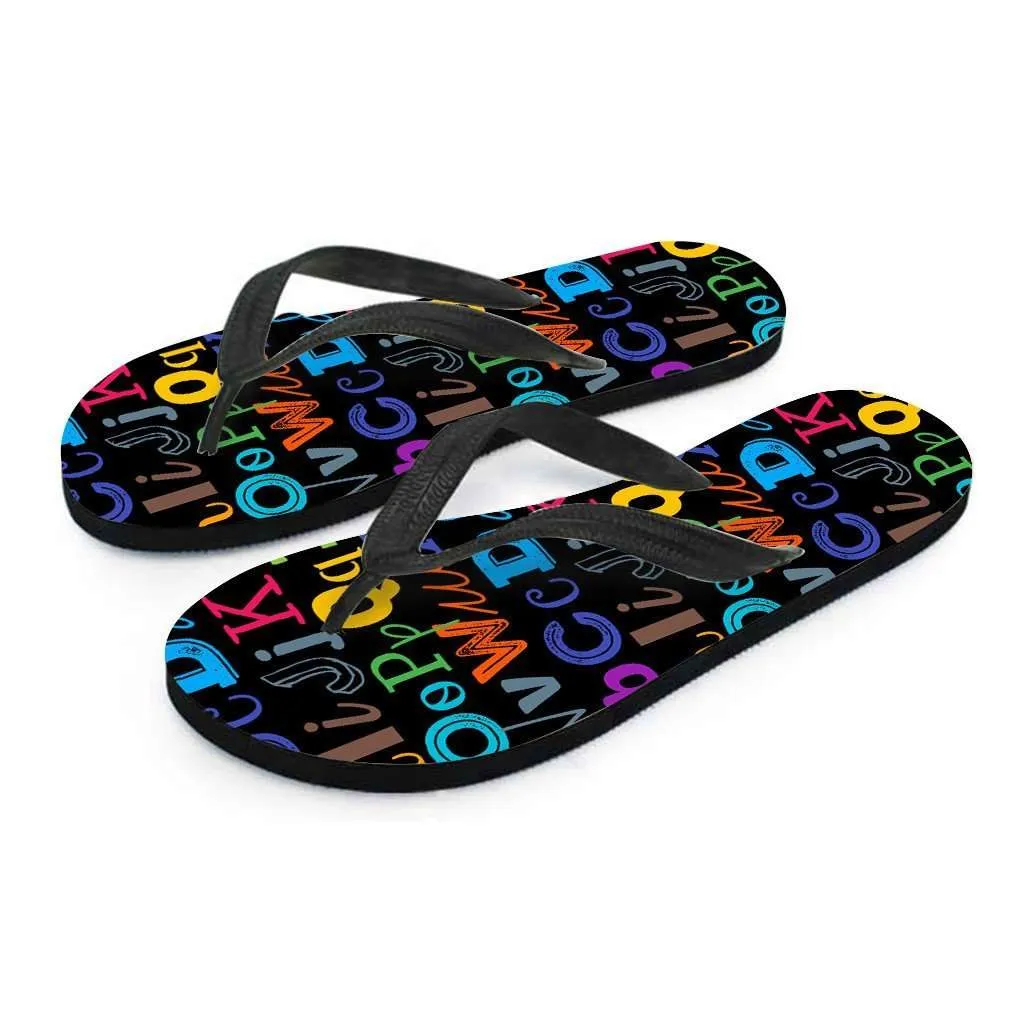 Colorful Alphabet Grade School Teacher Flip-Flops