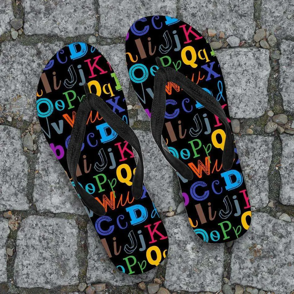 Colorful Alphabet Grade School Teacher Flip-Flops