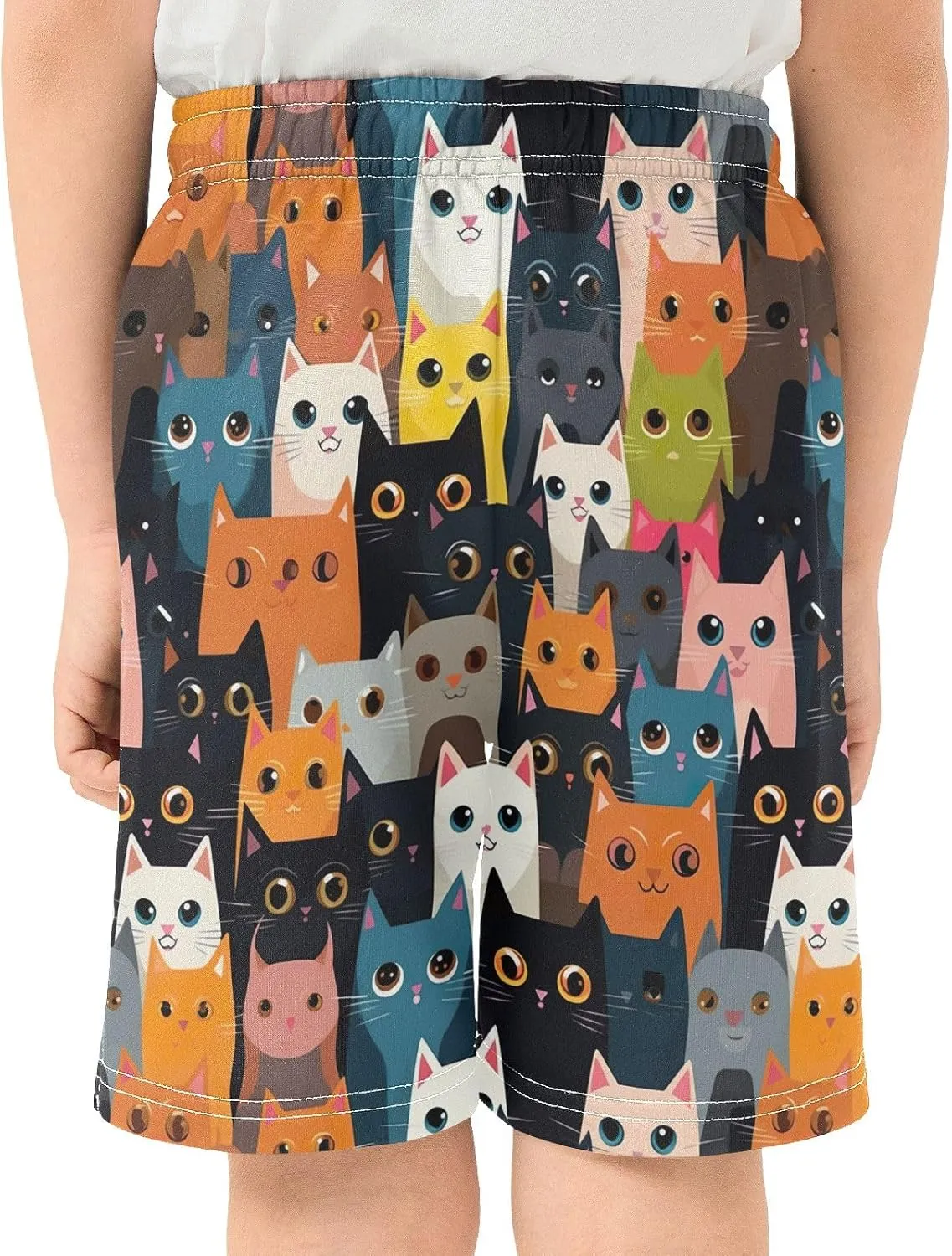 Colorful Cats Youth Boys Shorts Lounge Shorts Elastic Waist with Pockets Kids Clothes 7-15Y