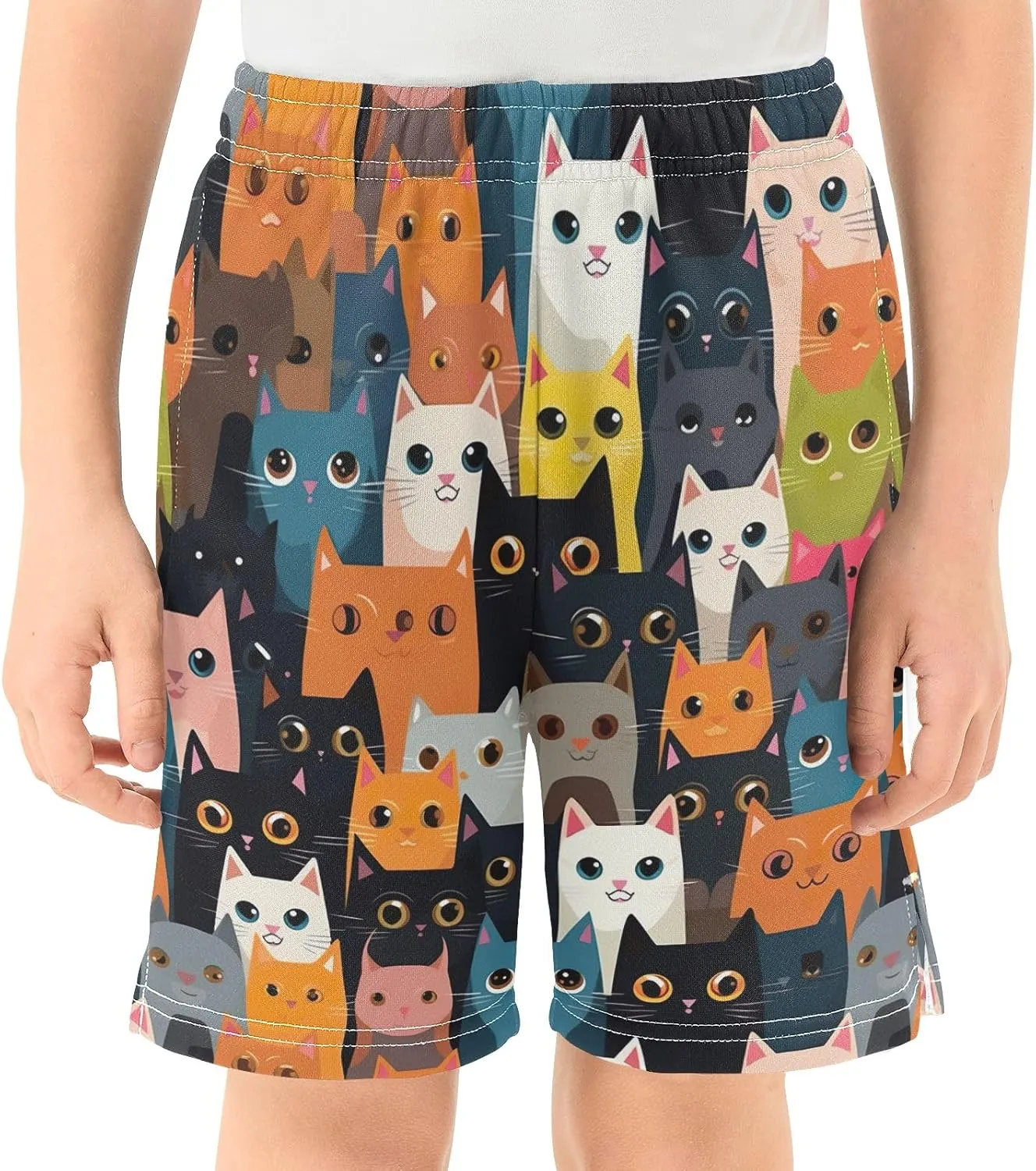 Colorful Cats Youth Boys Shorts Lounge Shorts Elastic Waist with Pockets Kids Clothes 7-15Y