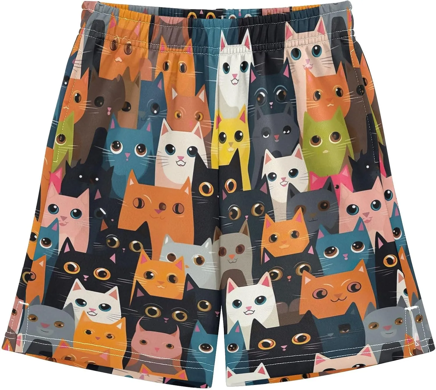 Colorful Cats Youth Boys Shorts Lounge Shorts Elastic Waist with Pockets Kids Clothes 7-15Y