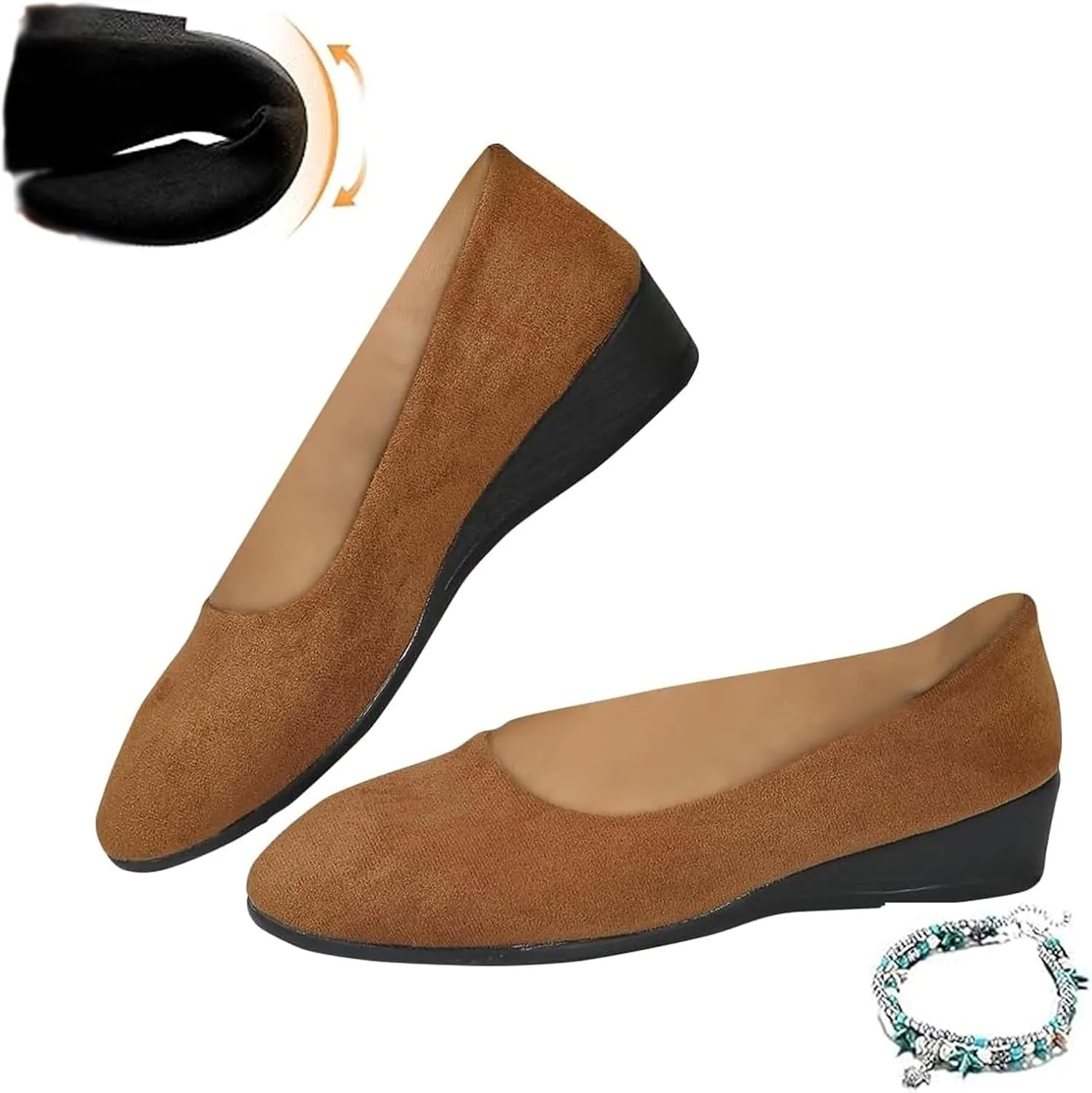 Comfortable, Lightweight, Anti-Slip, Breathable Orthopedic Flat Shoes for Women Elegant Suede Low Heel Wedge Shoes
