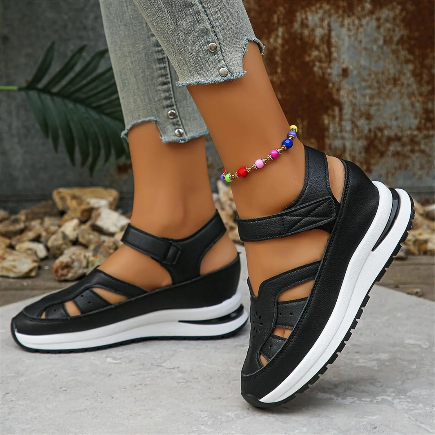 CRNTCEM Womens Sports Sandals Summer Lightweight Hollow Outdoor Comfortable Casual Sandals 2025 New Breathable Platform Wedge Stylish Roman Sandal