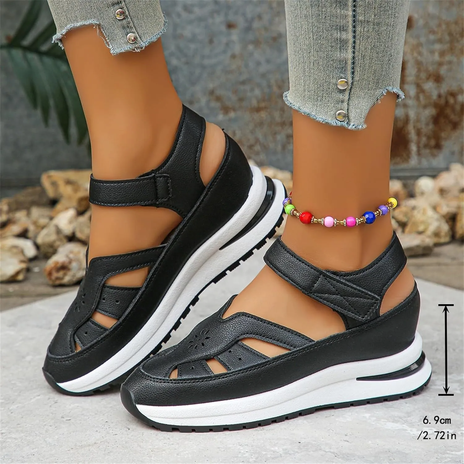 CRNTCEM Womens Sports Sandals Summer Lightweight Hollow Outdoor Comfortable Casual Sandals 2025 New Breathable Platform Wedge Stylish Roman Sandal