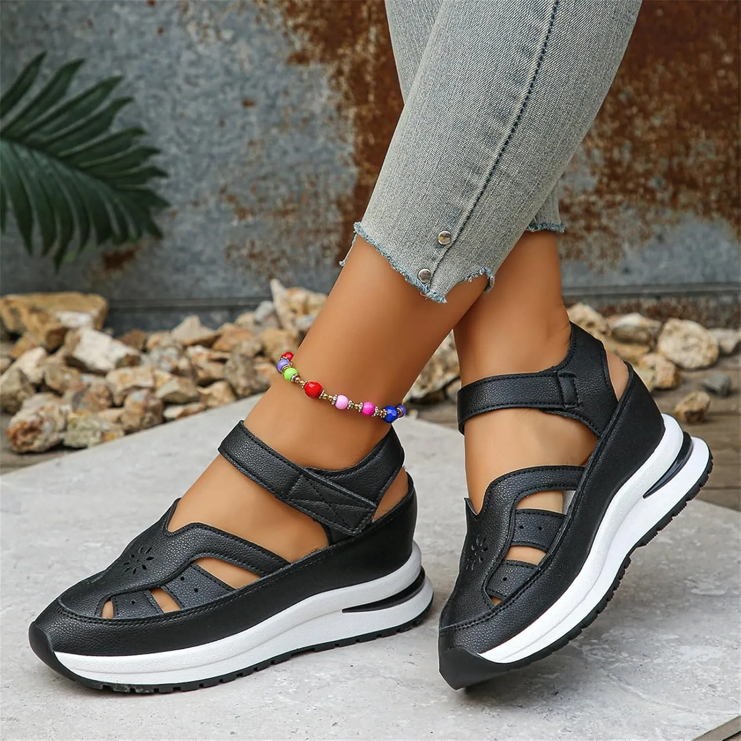 CRNTCEM Womens Sports Sandals Summer Lightweight Hollow Outdoor Comfortable Casual Sandals 2025 New Breathable Platform Wedge Stylish Roman Sandal