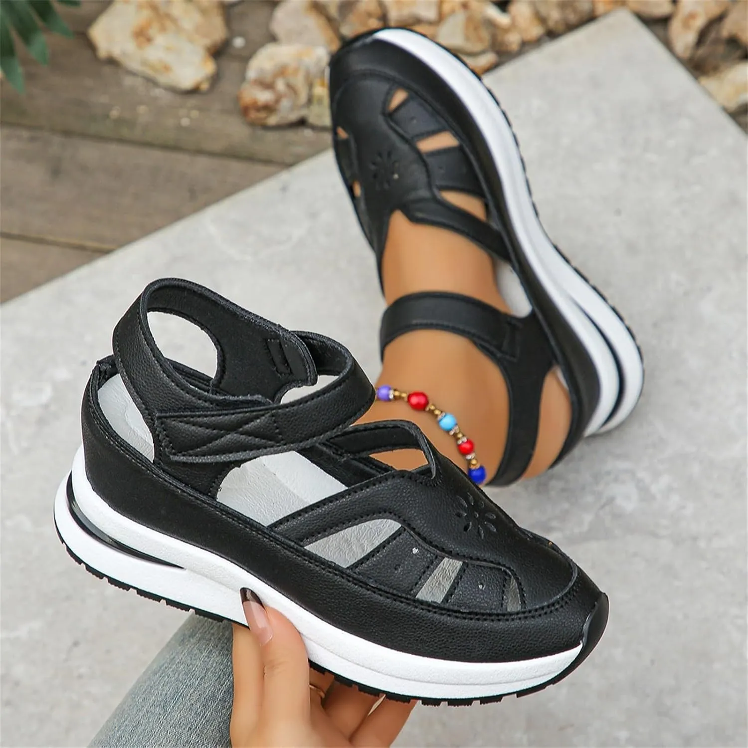CRNTCEM Womens Sports Sandals Summer Lightweight Hollow Outdoor Comfortable Casual Sandals 2025 New Breathable Platform Wedge Stylish Roman Sandal