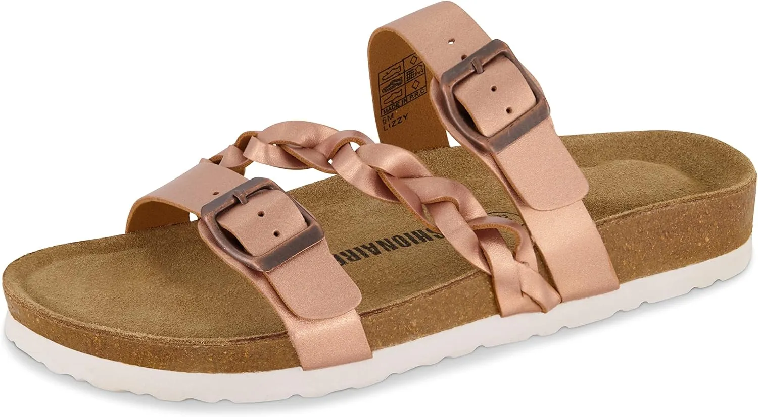 CUSHIONAIRE Women's Lizzy Cork Footbed Sandal - Comfortable, Adjustable Straps, Arch Support, Wide Widths Available, Boho Chic Summer Slides