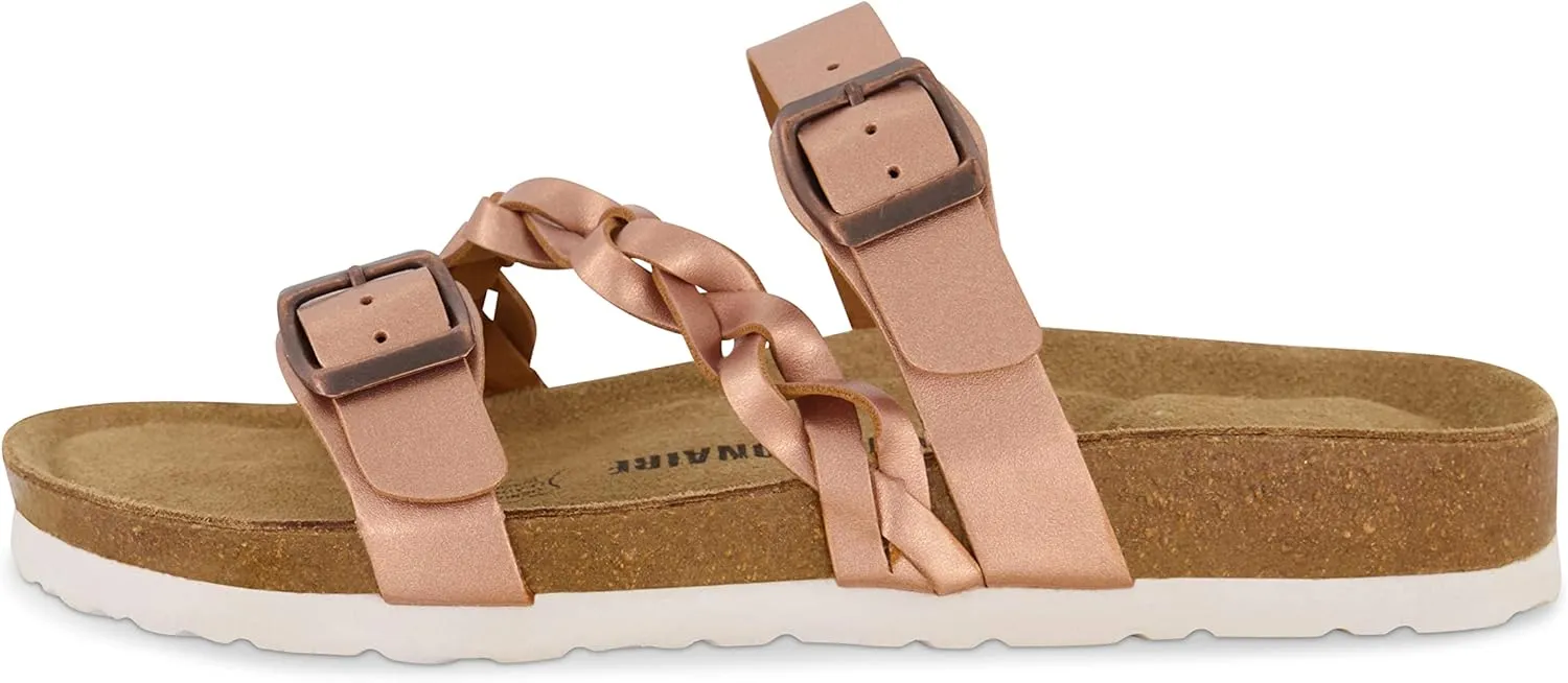 CUSHIONAIRE Women's Lizzy Cork Footbed Sandal - Comfortable, Adjustable Straps, Arch Support, Wide Widths Available, Boho Chic Summer Slides