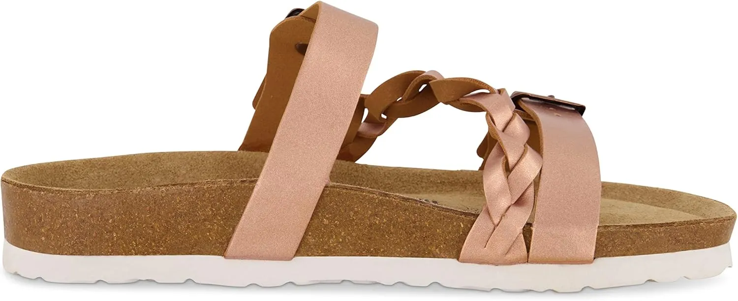 CUSHIONAIRE Women's Lizzy Cork Footbed Sandal - Comfortable, Adjustable Straps, Arch Support, Wide Widths Available, Boho Chic Summer Slides