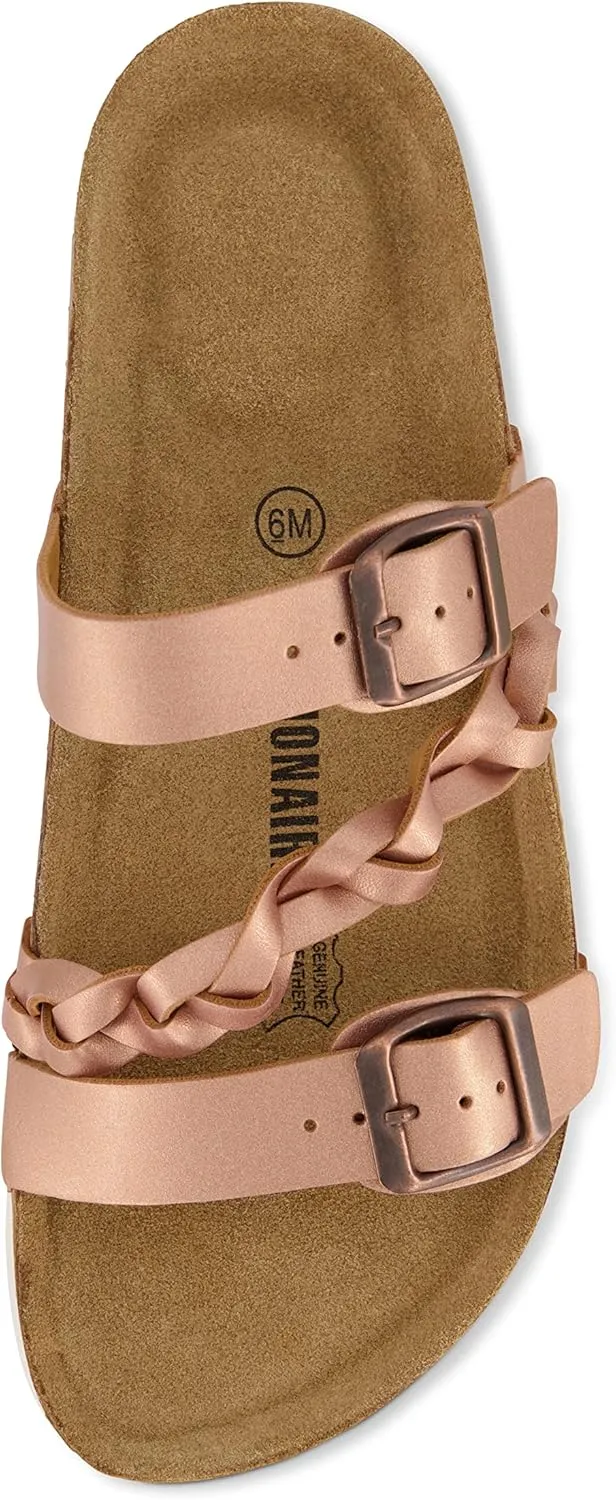 CUSHIONAIRE Women's Lizzy Cork Footbed Sandal - Comfortable, Adjustable Straps, Arch Support, Wide Widths Available, Boho Chic Summer Slides