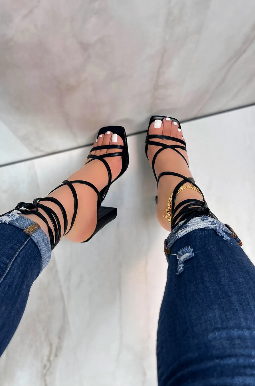 Dakota - Square Toe Lace-Up High Heels, Single Sole Design, Elegant Party Footwear, Chic & Timeless for Evening Events
