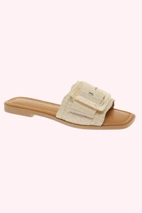 Emy Raffia Buckle Sandals - Natural