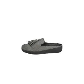 Fitflop Houndstooth Print Mules Flat Sandals Fabric Black Colour For Women