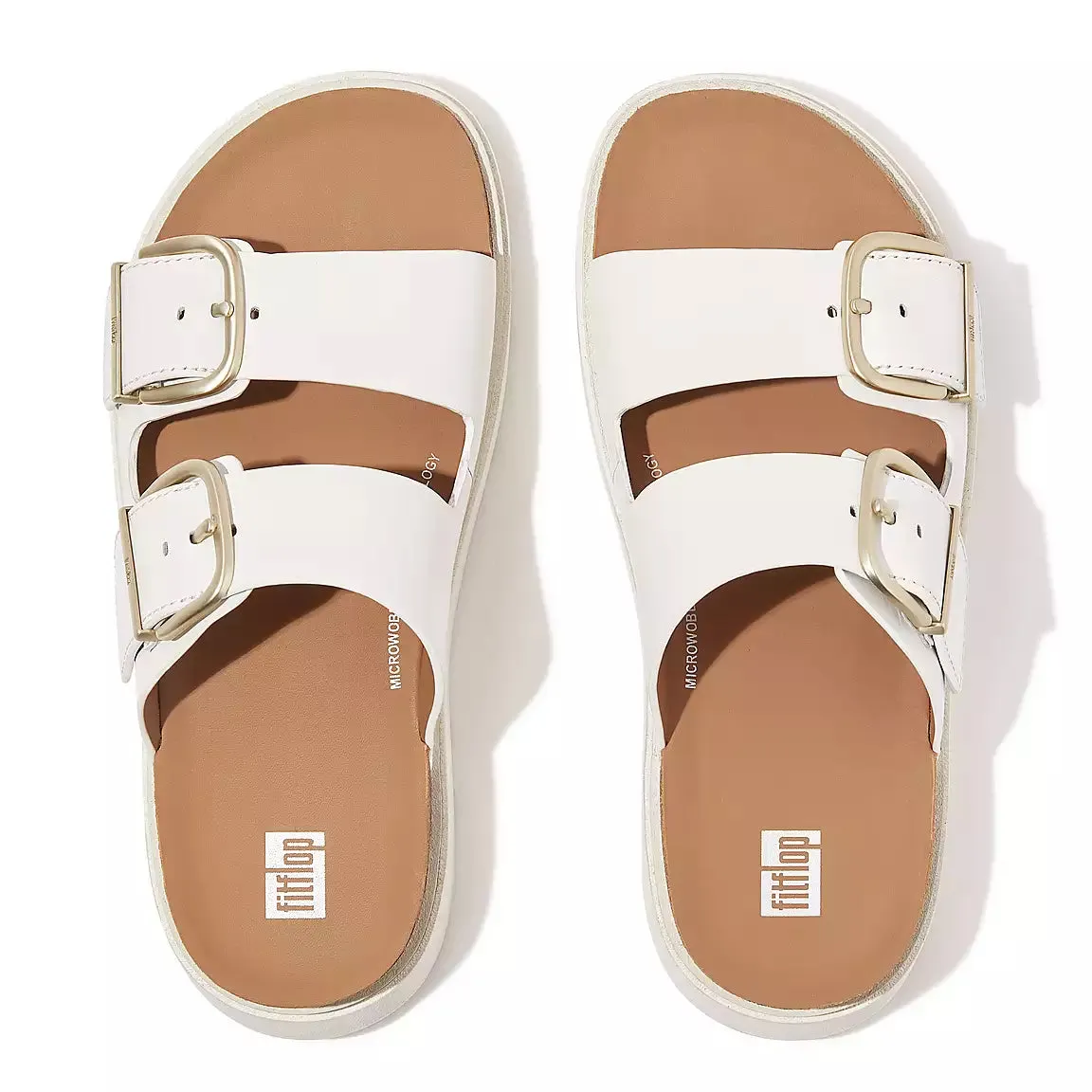 Fitflop Women’s Gen-FF Buckle Two-Bar Leather Slides Urban White
