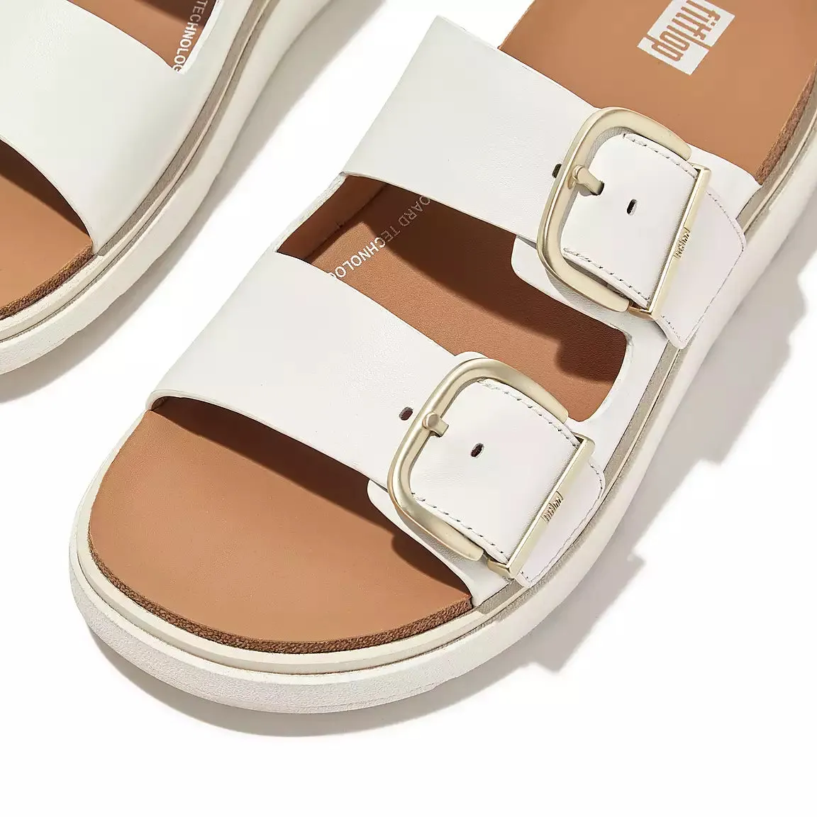 Fitflop Women’s Gen-FF Buckle Two-Bar Leather Slides Urban White