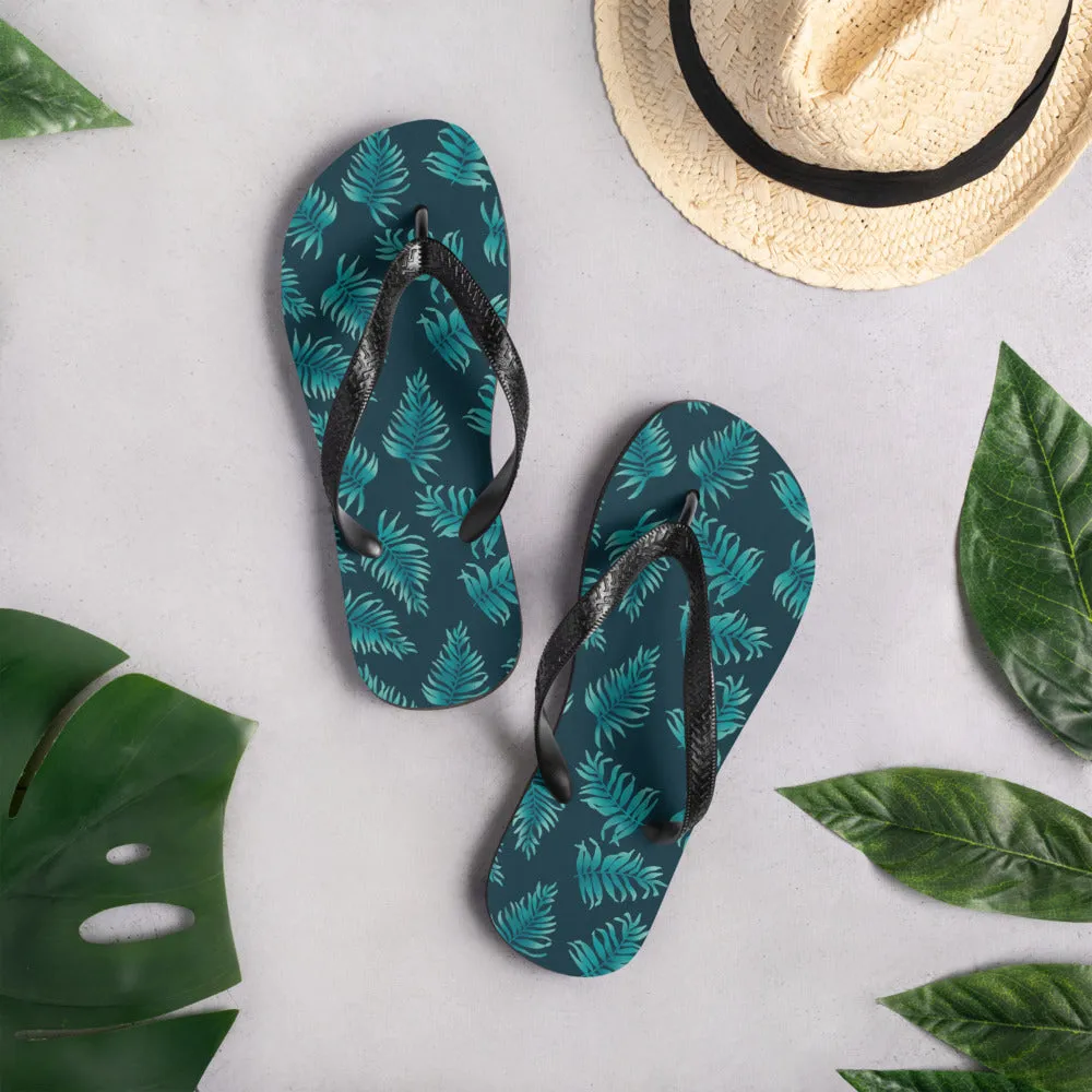 Flip-Flops - Palm Leaves in Blue Ombre