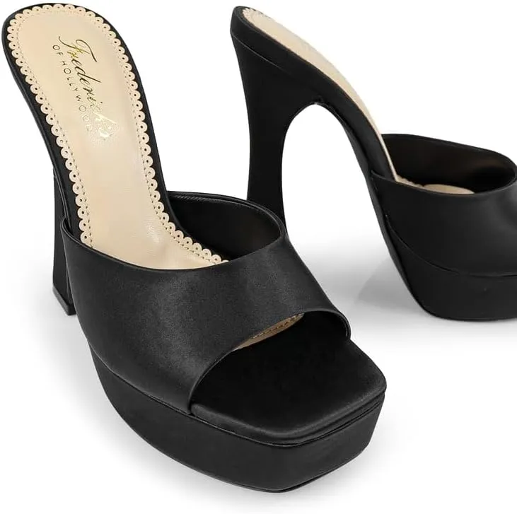 FREDERICK'S OF HOLLYWOOD Open Square Toe Platform Mule with Trapezoid Heel Slide-On Sandal - Trendy Women's Sandal with Chunky Sole, Chic Summer Footwear, FOH-Elaina