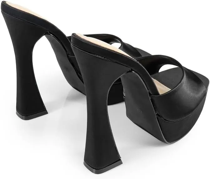 FREDERICK'S OF HOLLYWOOD Open Square Toe Platform Mule with Trapezoid Heel Slide-On Sandal - Trendy Women's Sandal with Chunky Sole, Chic Summer Footwear, FOH-Elaina