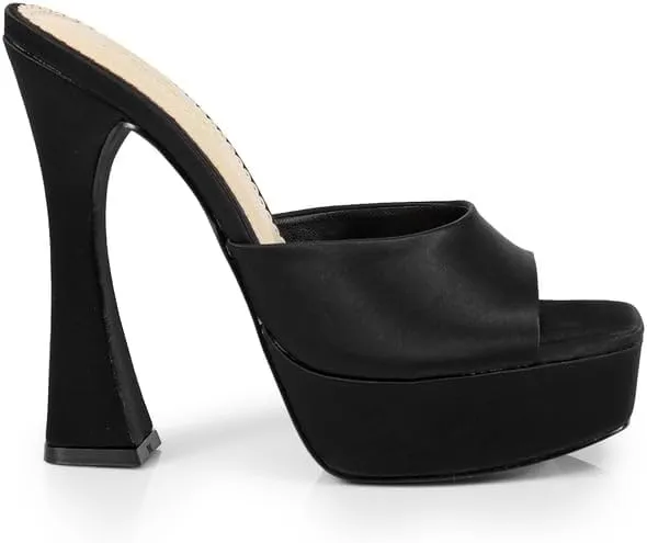 FREDERICK'S OF HOLLYWOOD Open Square Toe Platform Mule with Trapezoid Heel Slide-On Sandal - Trendy Women's Sandal with Chunky Sole, Chic Summer Footwear, FOH-Elaina