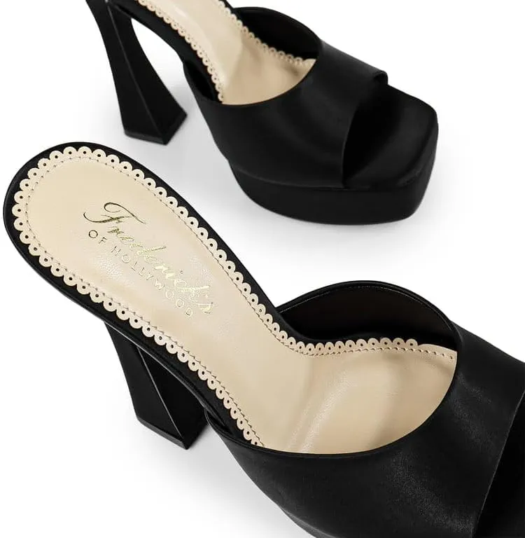 FREDERICK'S OF HOLLYWOOD Open Square Toe Platform Mule with Trapezoid Heel Slide-On Sandal - Trendy Women's Sandal with Chunky Sole, Chic Summer Footwear, FOH-Elaina